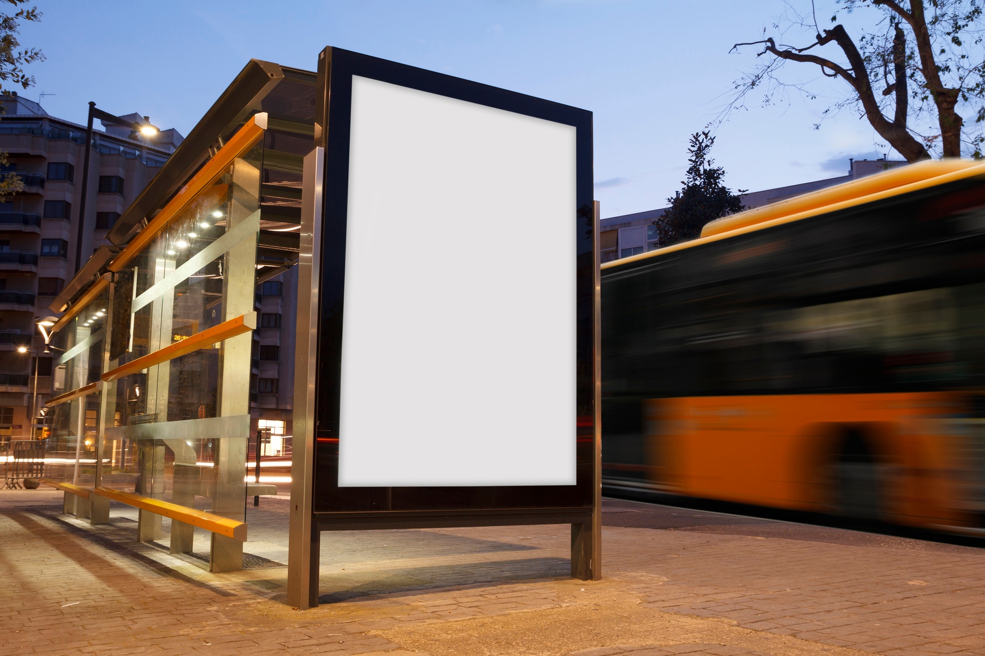 Blank billboard mock up in a bus stop